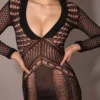 Loula Schwarzes Midi-Kleid mit tiefem Ausschnitt