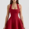 Loulette Rotes Minikleid mit Neckholder und Schleifen Loulette Rotes Minikleid mit Neckholder und Schleifen