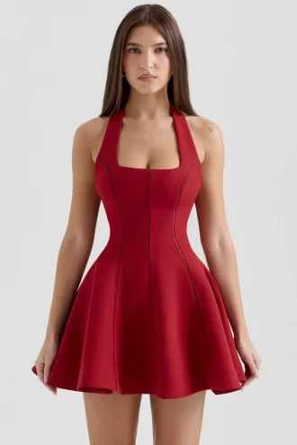 Loulette Rotes Minikleid mit Neckholder und Schleifen