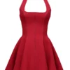 Loulette Rotes Minikleid mit Neckholder und Schleifen Loulette Rotes Minikleid mit Neckholder und Schleifen