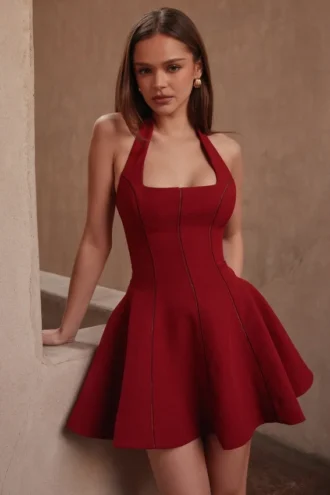 Loulette Rotes Minikleid mit Neckholder und Schleifen