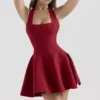 Loulette Rotes Minikleid mit Neckholder und Schleifen Loulette Rotes Minikleid mit Neckholder und Schleifen
