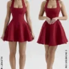 Loulette Rotes Minikleid mit Neckholder und Schleifen Loulette Rotes Minikleid mit Neckholder und Schleifen
