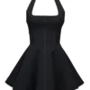 Loulette Schwarzes Neckholder-Minikleid mit Schleifen