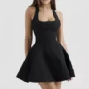 Loulette Schwarzes Neckholder-Minikleid mit Schleifen