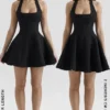 Loulette Schwarzes Neckholder-Minikleid mit Schleifen