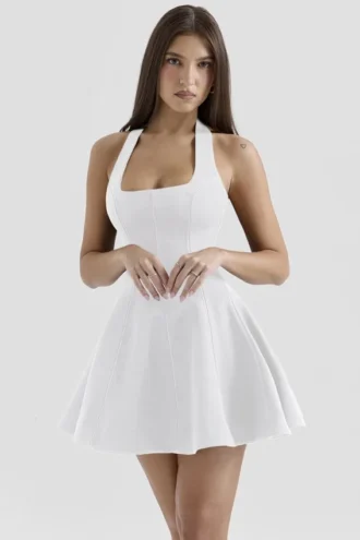 Loulette Weißes Minikleid mit Neckholder und Schleifen