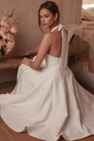 Loulou Midi-Kleid in Elfenbein mit Neckholder