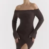 Lucena Espresso Strick-Schulterfrei-Kleid Lucena Espresso Strick-Schulterfrei-Kleid