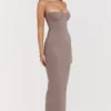 Lucia Taupe trägerloses Korsetts-Maxikleid