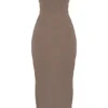 Lucia Taupe trägerloses Korsetts-Maxikleid
