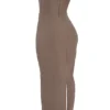 Lucia Taupe trägerloses Korsetts-Maxikleid