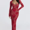 Lucienne Rotes Maxikleid mit Spitzenstickerei – Limitierte Edition Lucienne Rotes Maxikleid mit Spitzenstickerei – Limitierte Edition