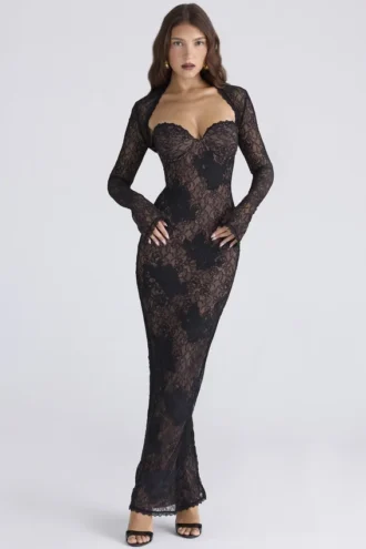 Lucienne Schwarzes Spitzen-Maxikleid – Limited Edition