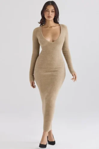 Lucille Camel Fuzzy Maxikleid