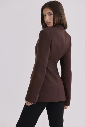 Luella Blazer-Jacke aus schokoladenbraunem Crêpe in Sanduhrform