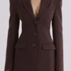 Luella Blazer-Jacke aus schokoladenbraunem Crêpe in Sanduhrform