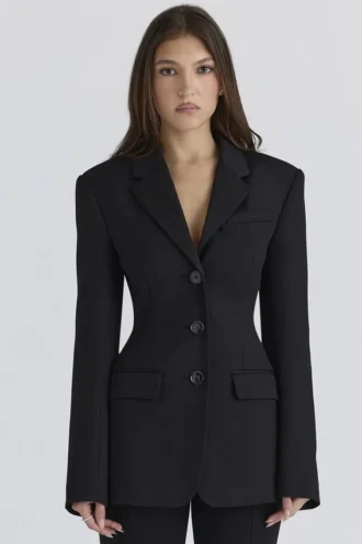 Luella Schwarze Blazer-Jacke aus Krepp mit Sanduhr-Silhouette