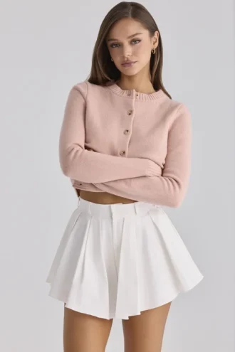 Lumi Weiße Baumwoll-Mini-Shorts mit ausgestelltem Bein