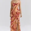 Lumira Sunset Swirl Print Rüschen-Maxikleid mit Cut-outs