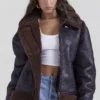 Madden Braune vegane Shearling-Fliegerjacke
