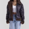 Madden Braune vegane Shearling-Fliegerjacke
