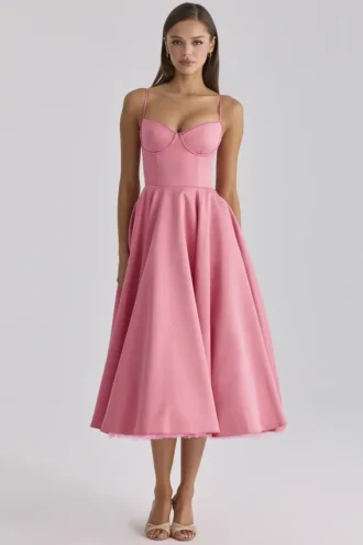 Mademoiselle Midi-Kleid aus Himbeer-Satin-Tüll