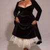 Mademoiselle Midi-Kleid aus schwarzem Samt und Tüll + Boleros Mademoiselle Midi-Kleid aus schwarzem Samt und Tüll + Boleros