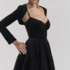 Mademoiselle Midi-Kleid aus schwarzem Samt und Tüll + Boleros Mademoiselle Midi-Kleid aus schwarzem Samt und Tüll + Boleros