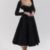 Mademoiselle Midi-Kleid aus schwarzem Samt und Tüll + Boleros Mademoiselle Midi-Kleid aus schwarzem Samt und Tüll + Boleros