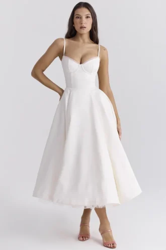 Mademoiselle Weißes Tüll-Midi-Kleid