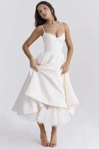 Mademoiselle Weißes Tüll-Midi-Kleid