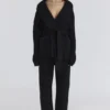 Madison Schwarze Strickjacke aus reiner Wolle mit drapierter Vorderseite Madison Schwarze Strickjacke aus reiner Wolle mit drapierter Vorderseite