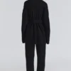 Madison Schwarze Strickjacke aus reiner Wolle mit drapierter Vorderseite Madison Schwarze Strickjacke aus reiner Wolle mit drapierter Vorderseite