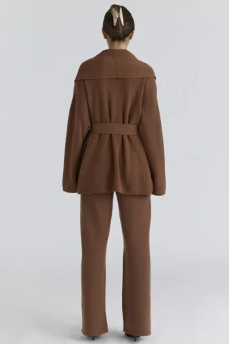 Madison Tan Strickjacke aus reiner Wolle mit drapierter Vorderseite