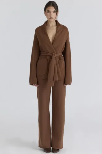 Chelsea Tan Kaschmir + Wolle Hose mit weitem Bein