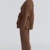 Madison Tan Strickjacke aus reiner Wolle mit drapierter Vorderseite Madison Tan Strickjacke aus reiner Wolle mit drapierter Vorderseite