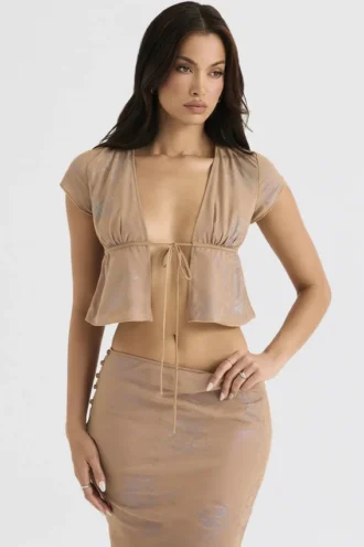 Maia Shimmer Cafe Au Lait Oberteil mit Bindeband vorne