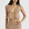 Maia Shimmer Cafe Au Lait Oberteil mit Bindeband vorne Maia Shimmer Cafe Au Lait Oberteil mit Bindeband vorne