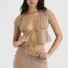 Maia Shimmer Cafe Au Lait Oberteil mit Bindeband vorne Maia Shimmer Cafe Au Lait Oberteil mit Bindeband vorne