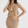 Maia Shimmer Cafe Au Lait Oberteil mit Bindeband vorne Maia Shimmer Cafe Au Lait Oberteil mit Bindeband vorne