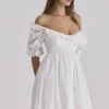 Maisie Weißes Regency-Babydoll-Minikleid mit Broderie Anglaise