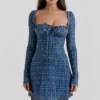 Malika Blaues Tartan-Korsetts-Minikleid