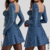 Malika Blaues Tartan-Korsetts-Minikleid