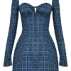 Malika Blaues Tartan-Korsetts-Minikleid