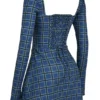 Malika Blaues Tartan-Korsetts-Minikleid