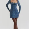 Malika Blaues Tartan-Korsetts-Minikleid