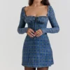 Malika Blaues Tartan-Korsetts-Minikleid