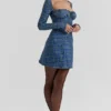 Malika Blaues Tartan-Korsetts-Minikleid