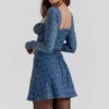 Malika Blaues Tartan-Korsetts-Minikleid